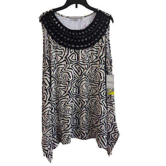 Valerie Stevens Tops - Valerie Stevens Tank Top Women L Polyester Black/White Abstract Sleeveless Tunic
